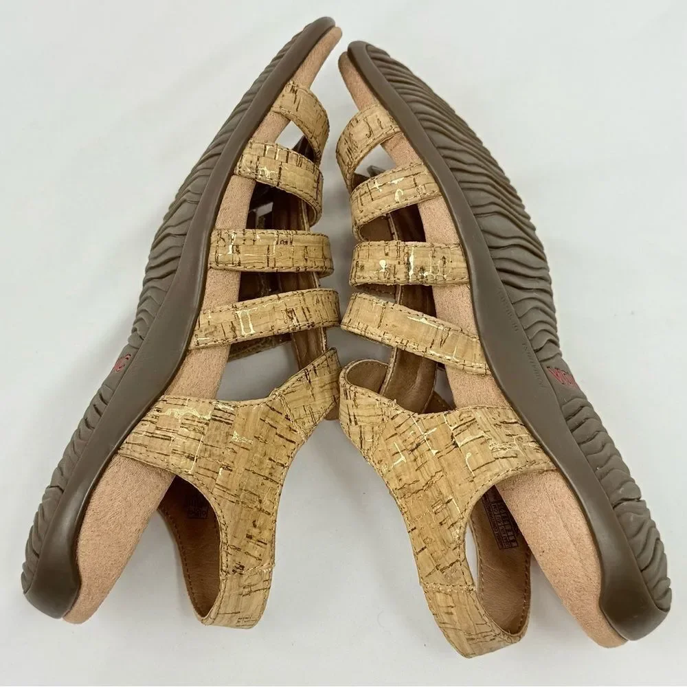 Vionic HARISSA Gold Cork Adjustable Strap Orthotic Gladiator Sandals